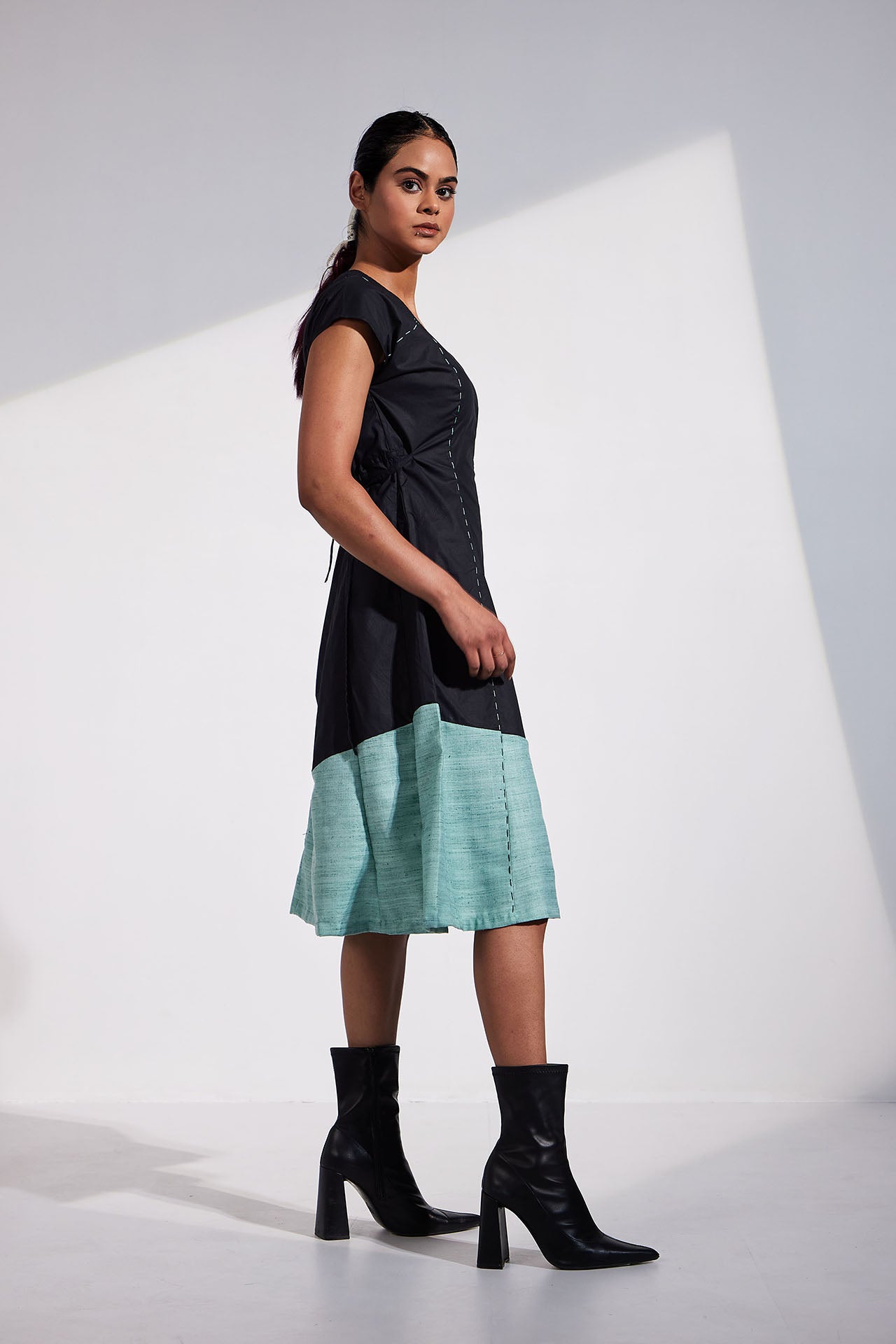 Black Color Block A Line Dress