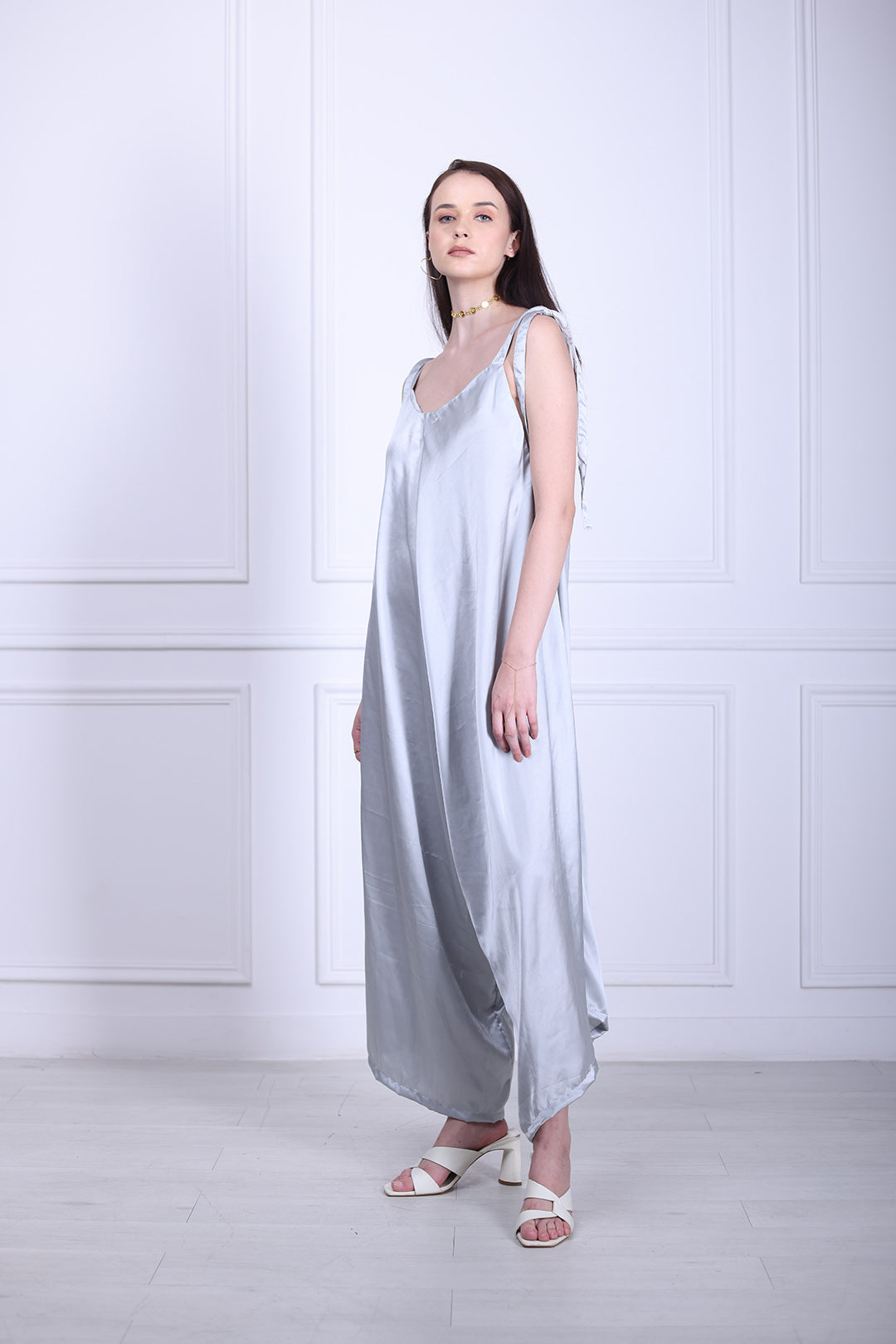 Silver satin jumpsuit