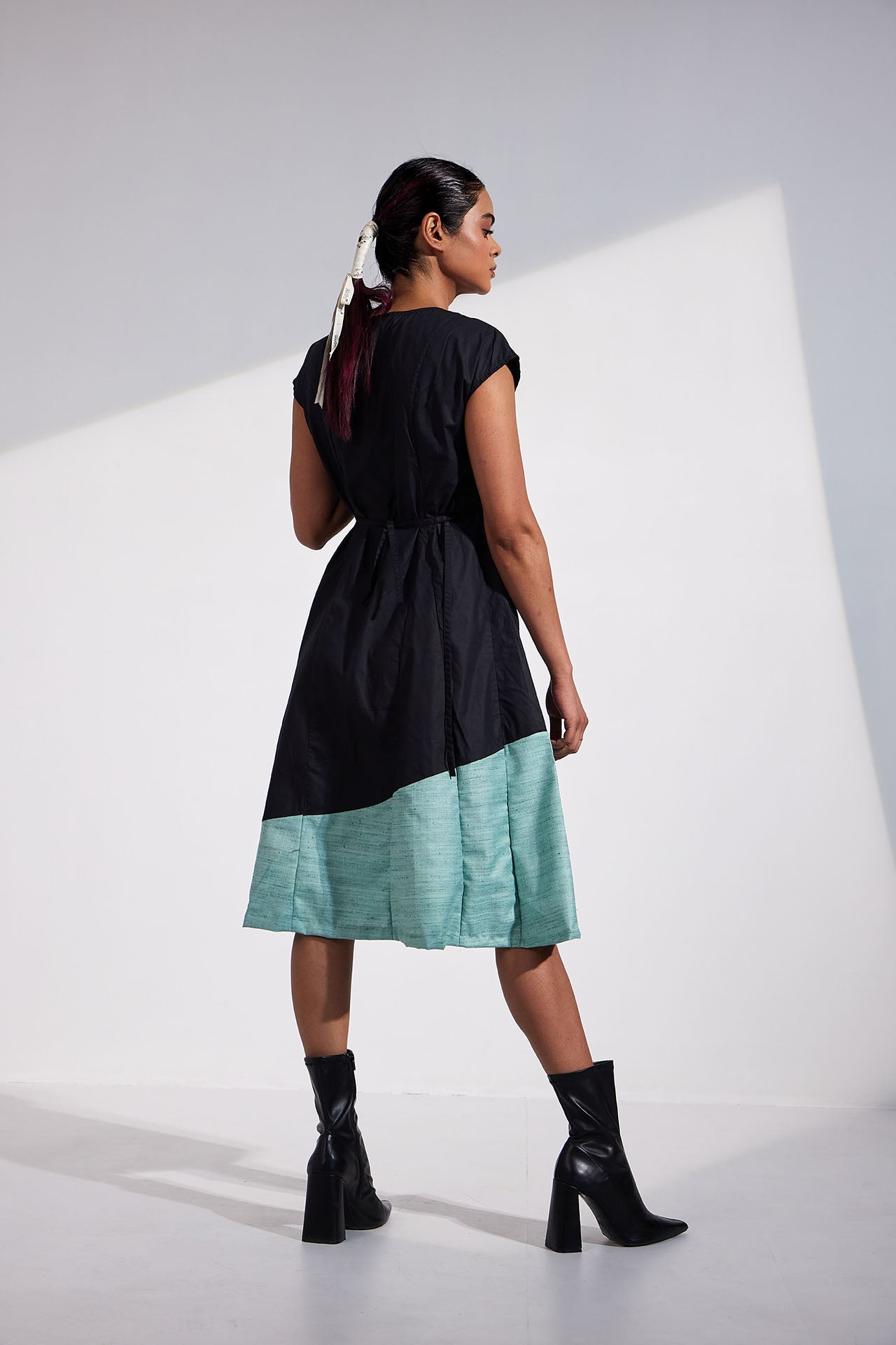 Black Color Block A Line Dress