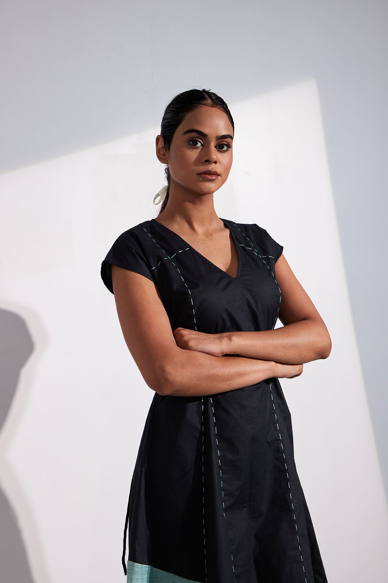 Black Color Block A Line Dress