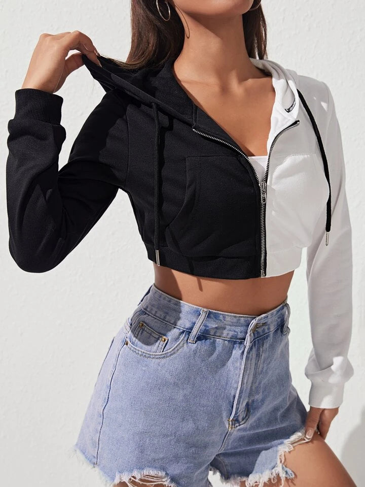 Black and White Crop Hoodie