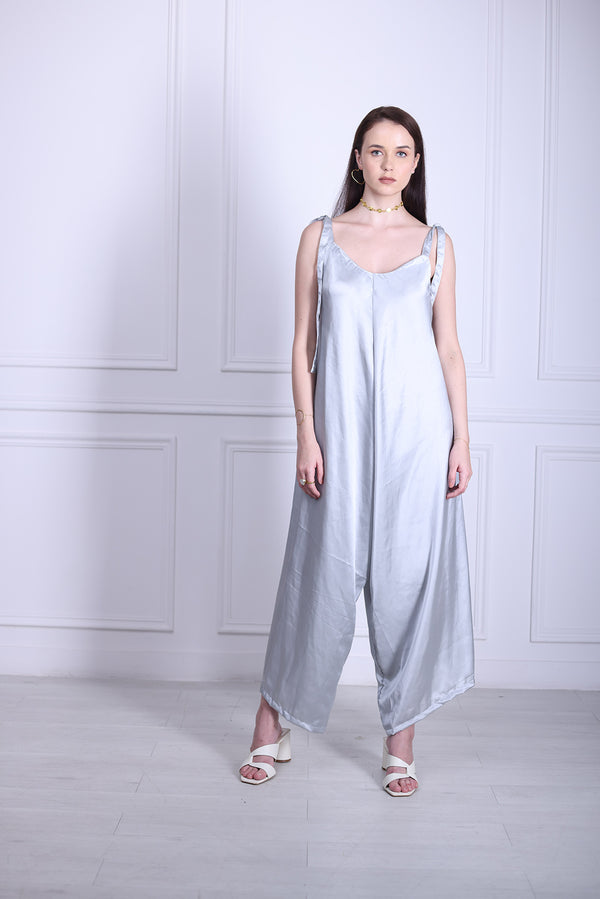 Silver satin jumpsuit