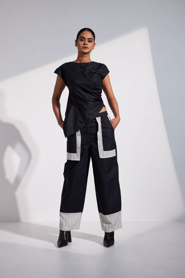 Black Asymmetric Top And Straight Pants Co-Ord Set