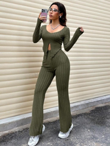 Ribbed slit top and pants co-ord set