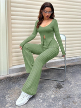 Ribbed slit top and pants co-ord set