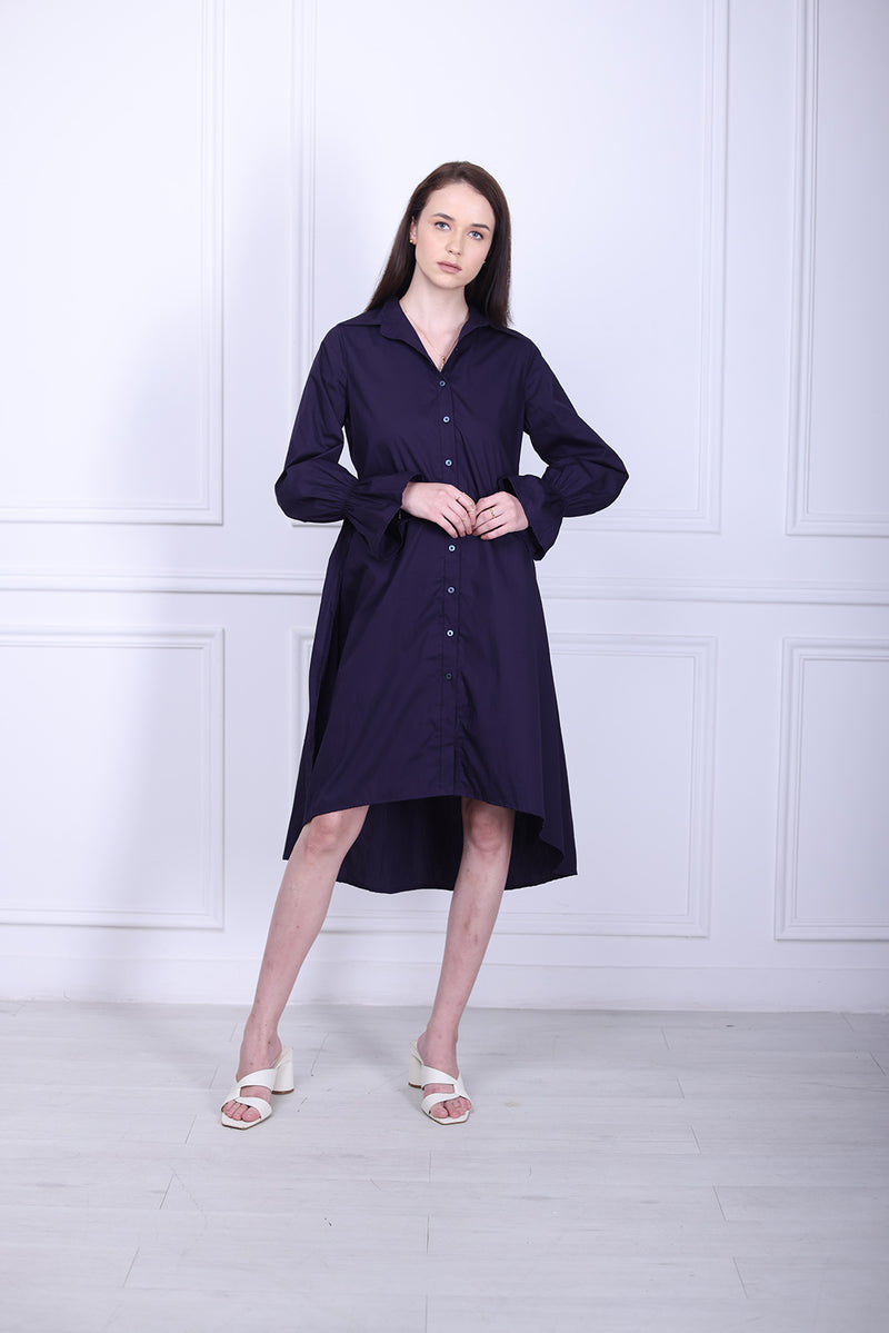 Violet poplin shirt dress