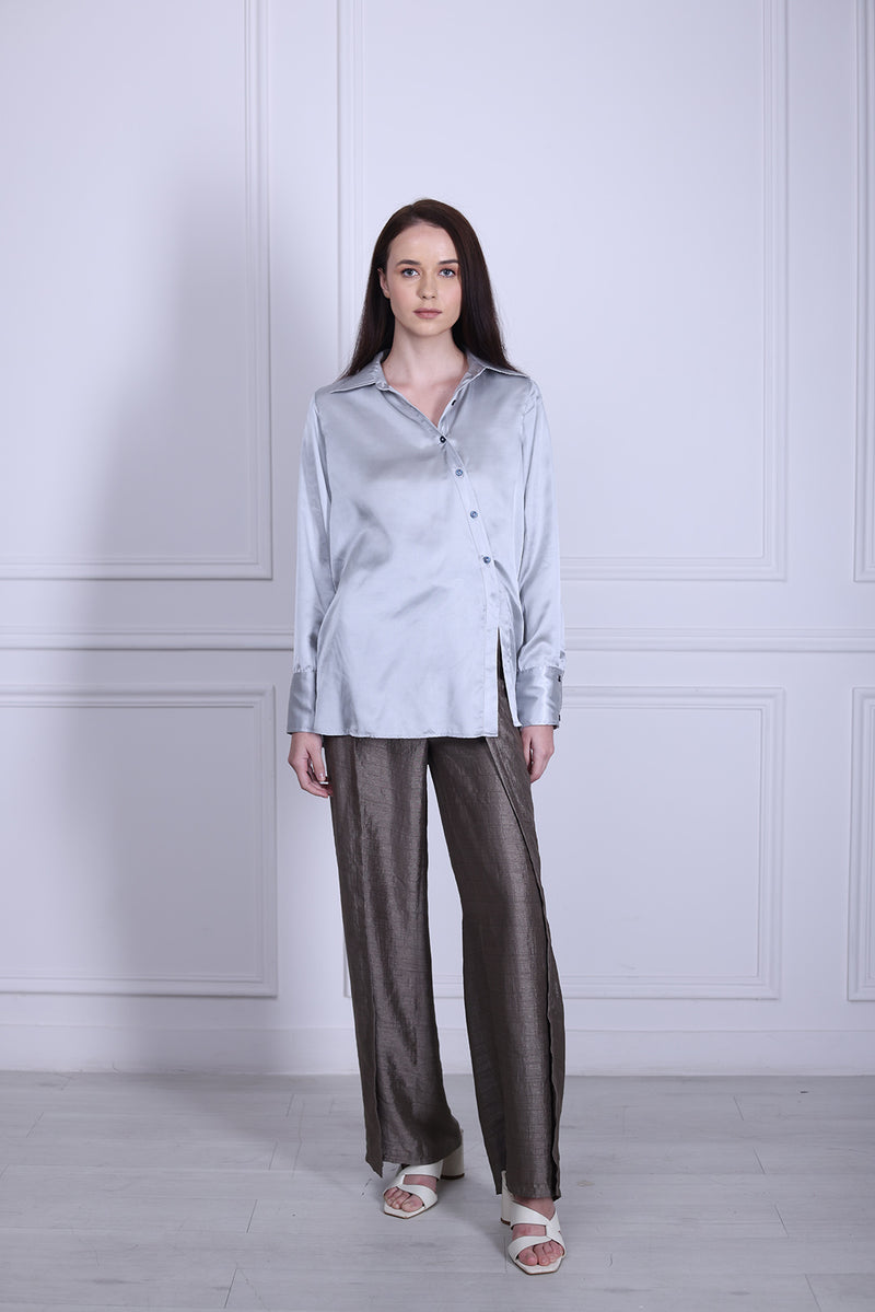 Silver satin shirt