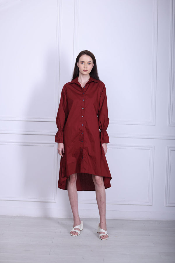 Maroon poplin shirt dress