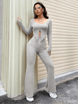 Ribbed slit top and pants co-ord set