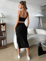 Solid Cami Top & Split Thigh Skirt