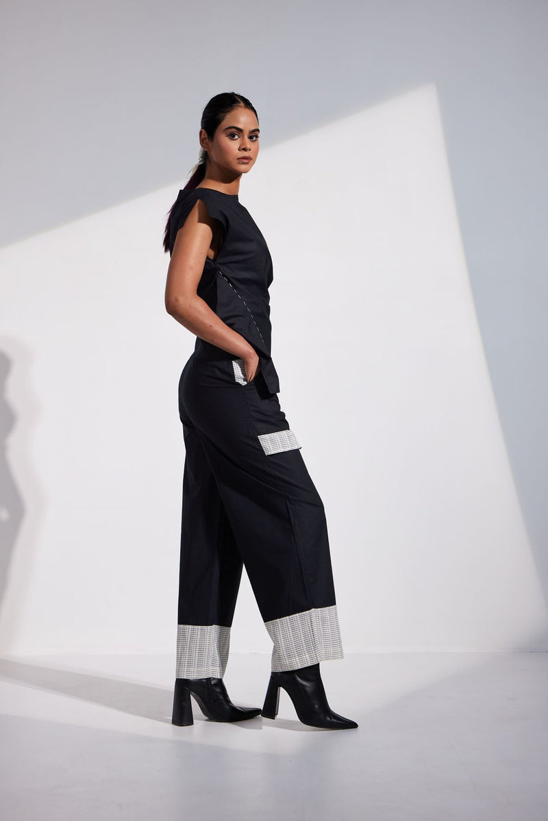 Black Asymmetric Top And Straight Pants Co-Ord Set