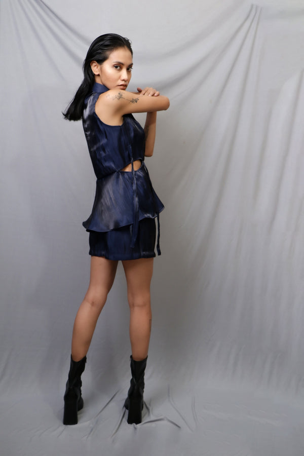 Organza Satin Peplum And Shorts Co-Ord Set