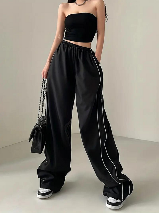 Black Striped Pants & Tube Top Co ord Set