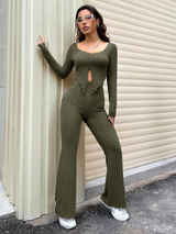 Ribbed slit top and pants co-ord set