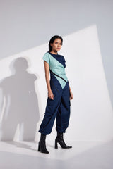 Aqua Asymmetric Top And Cargo Joggers Co-Ord Set