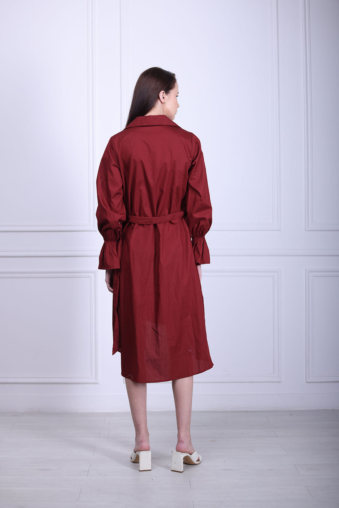 Maroon poplin shirt dress