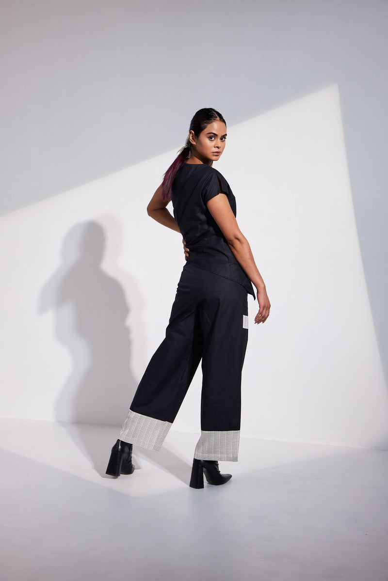 Black Asymmetric Top And Straight Pants Co-Ord Set