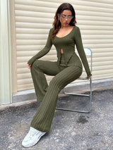 Ribbed slit top and pants co-ord set