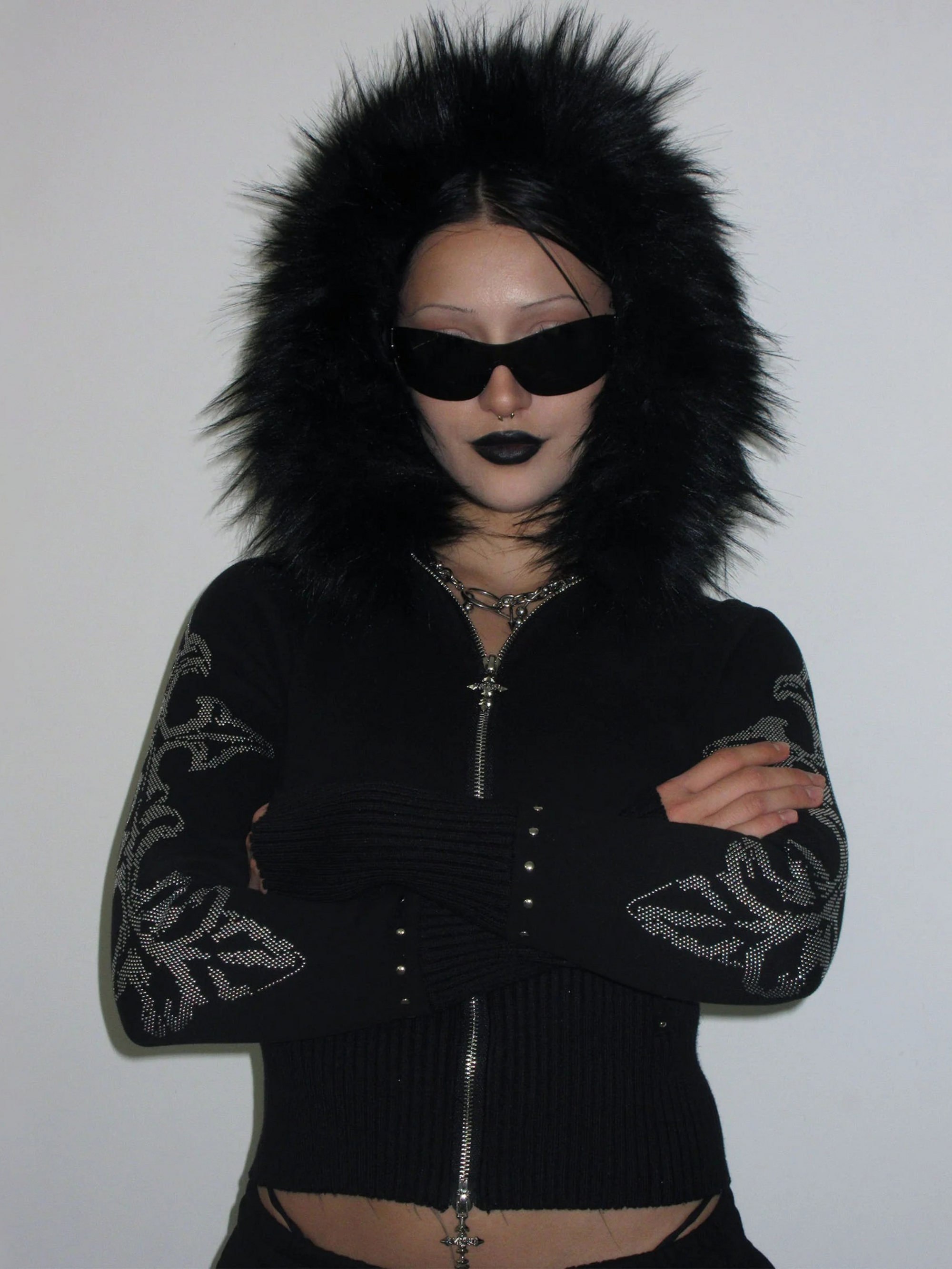 Crucifix Fur Hooded Jacket