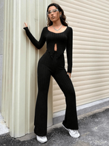 Ribbed slit top and pants co-ord set