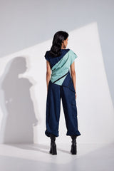 Aqua Asymmetric Top And Cargo Joggers Co-Ord Set