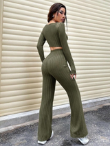 Ribbed slit top and pants co-ord set