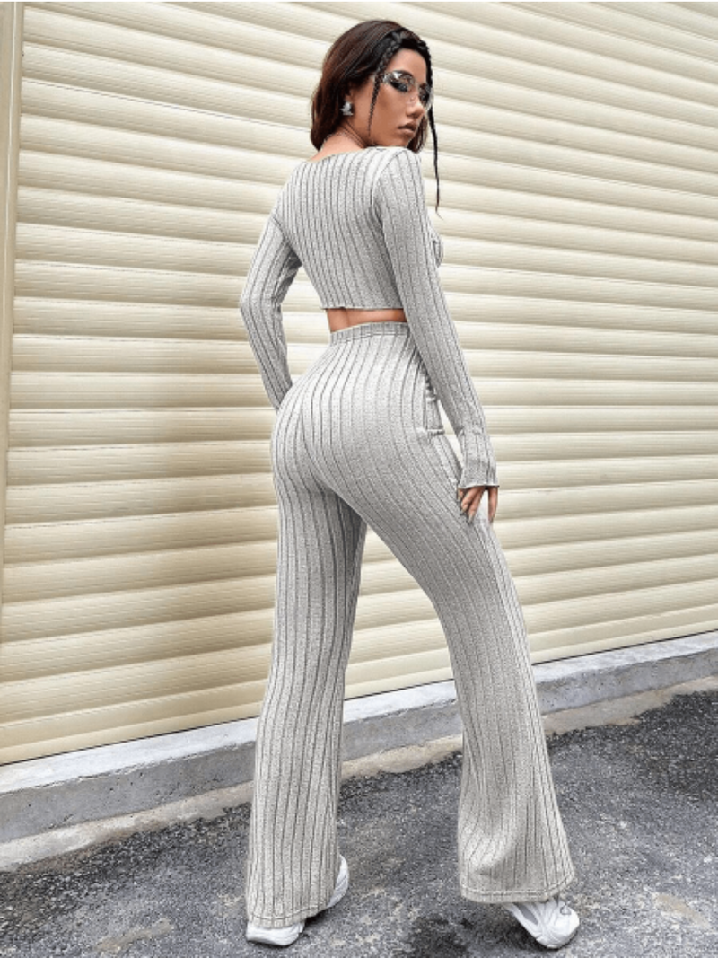 Ribbed slit top and pants co-ord set