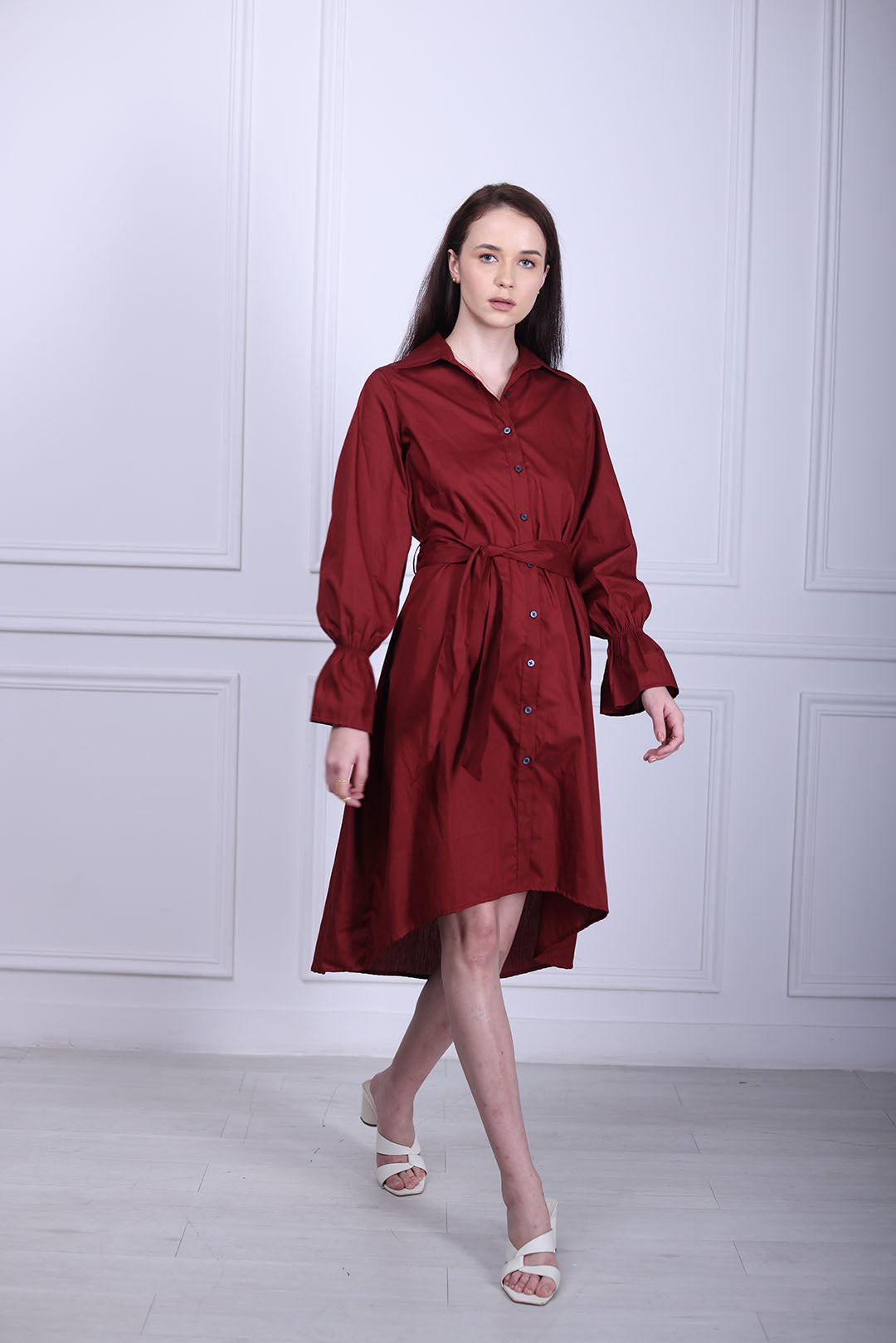 Maroon poplin shirt dress