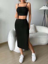 Solid Cami Top & Split Thigh Skirt