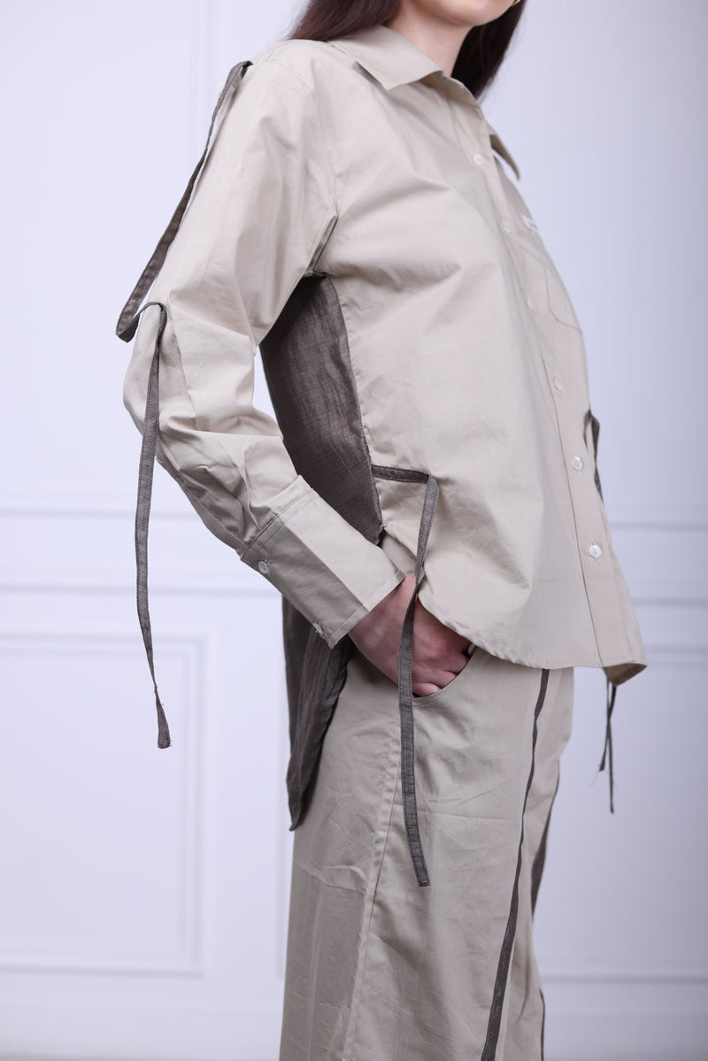 Beige Oversized shirt with hanging tapes