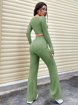 Ribbed slit top and pants co-ord set